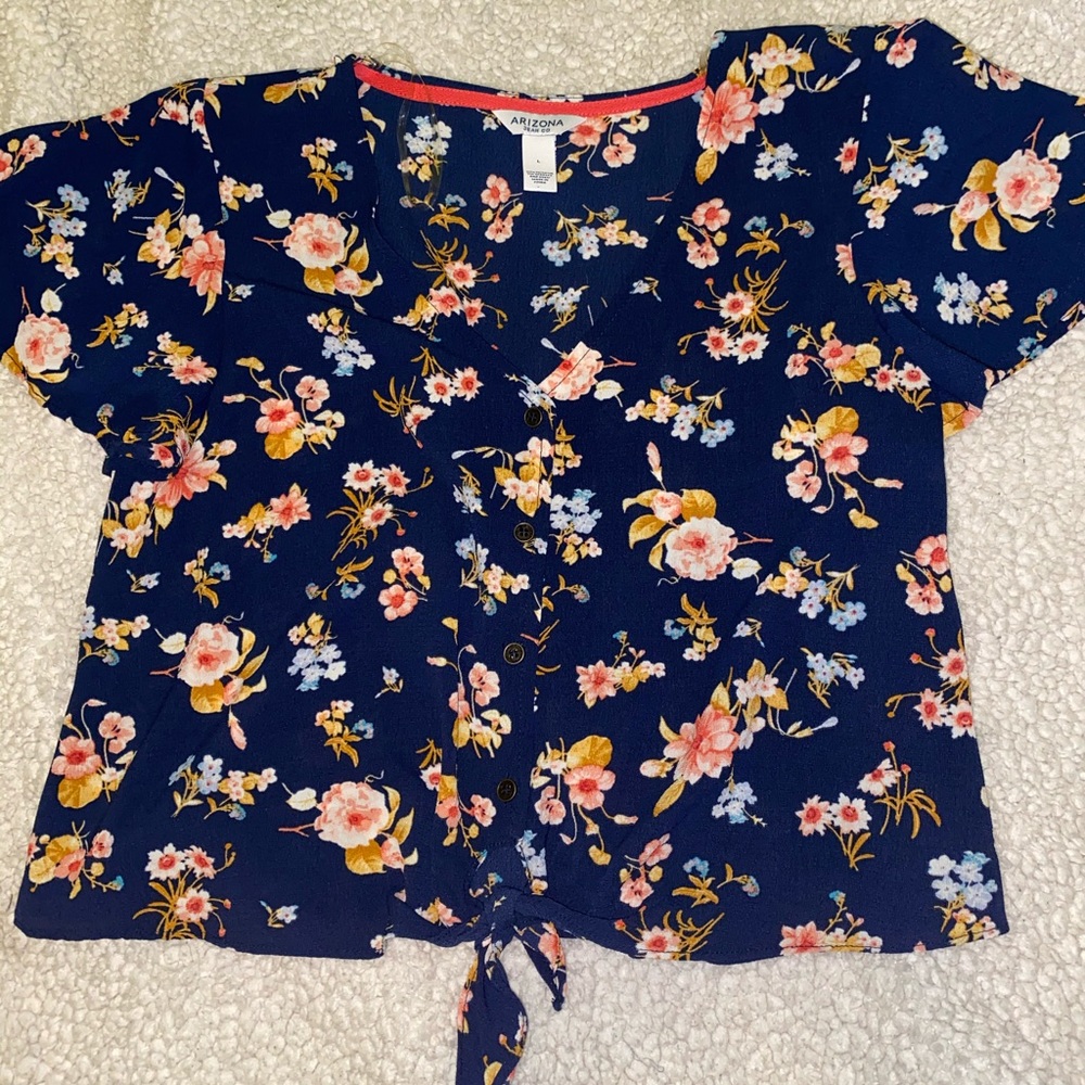 Navy Floral Crop Top Shirt